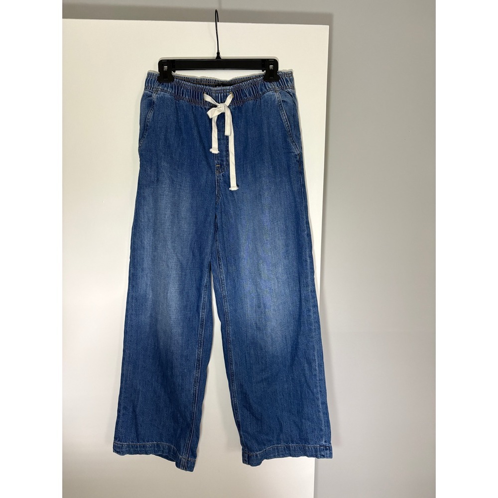 Gap High Rise Wide-Leg Denim Pants Medium Blue Drawstring Waist Relaxed Fit